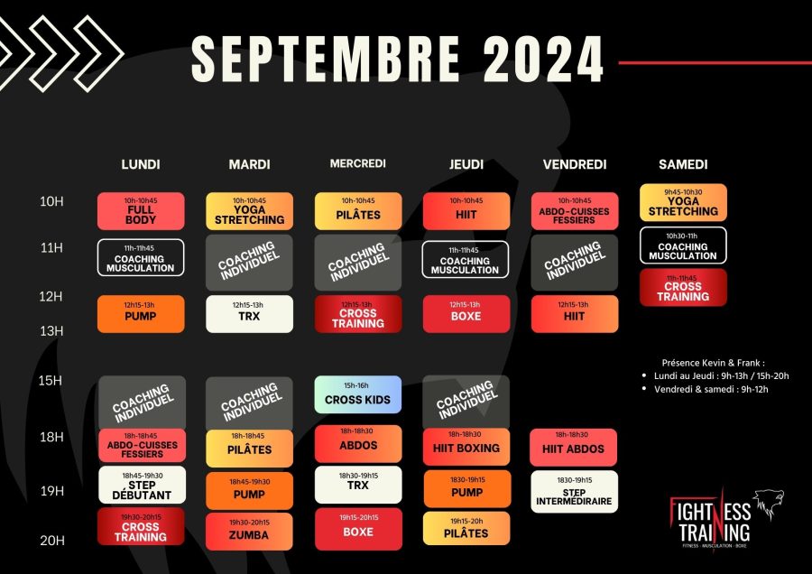 Planning cours collectif rentrée 2024